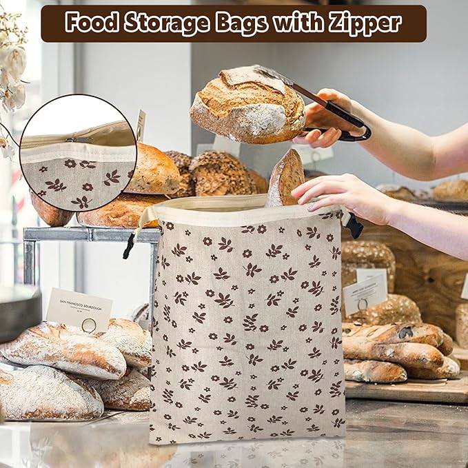 Reusable Bread Bags for Homemade Bread Sourdough, 2 Pack XL Bread Bag with Zipper, 10 Pcs Large Paper Bags with Window, Beeswax-Lined Cotton Storage Bags to Keep Fresh, Freezer Safe Eco-Friendly