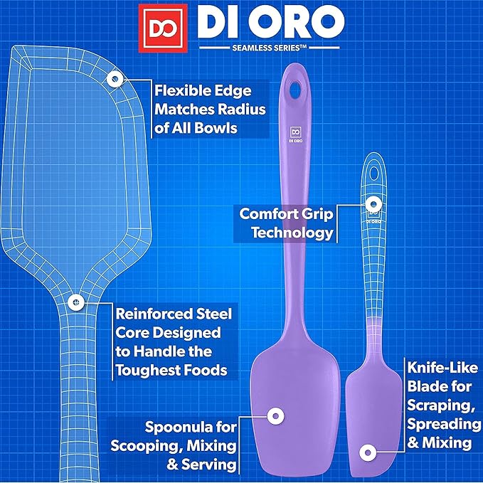 DI ORO Silicone Spatula Set - Rubber Kitchen Spatulas for Baking, Cooking, & Mixing - 600°F Heat-Resistant & BPA Free Silicone Scraper Spatulas for Nonstick Cookware - Dishwasher Safe (4pc, Lavender)