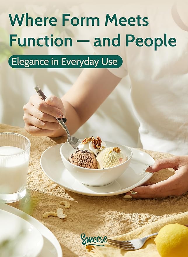 Sweese Porcelain Bowls Set - 6 Pack, 5 Inch, 10 oz for Desserts, Soup, Rice, Microwave Dishwasher Safe, White