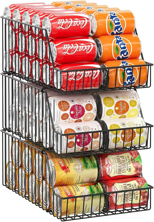 3 Pack Can Storage Organizer For Pantry,Stackble Widen Can Holder Rack With 3 Adjustable Dividers, Can Dispensers For Soup Soda Canned Food Water Bottle, Pop Drink Organizers for Cabinet Shelf