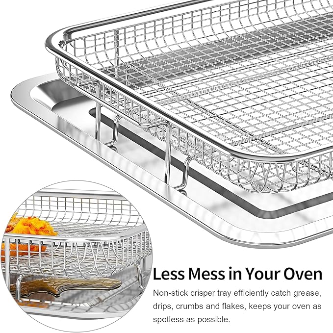 Air Fryer Basket for Oven, OPENICE 15.6" x 11.6" Large Air Fryer Tray and Pan with 30PCS Parchment Papers, Stainless Steel Oven Air Fryer Basket and Tray for Baking Grilling