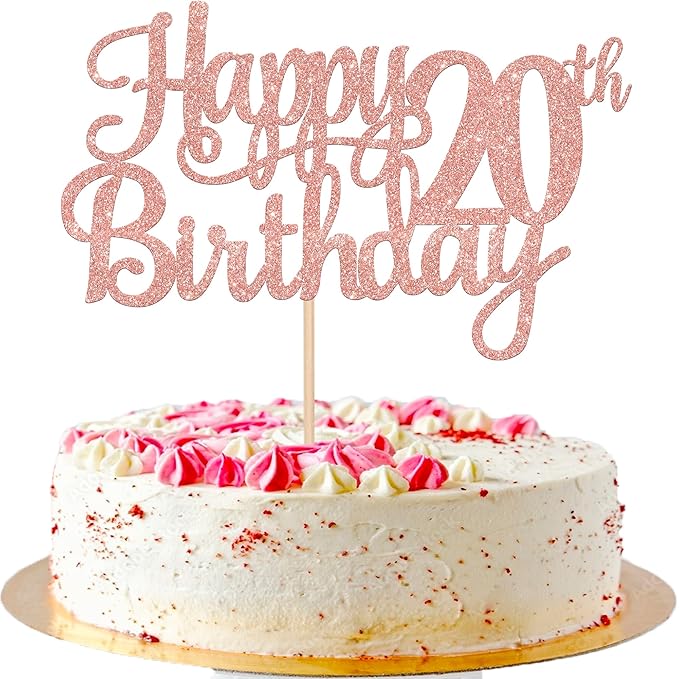 1 PCS Happy 20th Birthday Cake Topper Glitter Cheers to 20 Years Birthday Cake Pick Twenty 20 Fabulous Cake Decoration for Happy 20th Birthday Theme Party Decorations Supplies Rose Gold