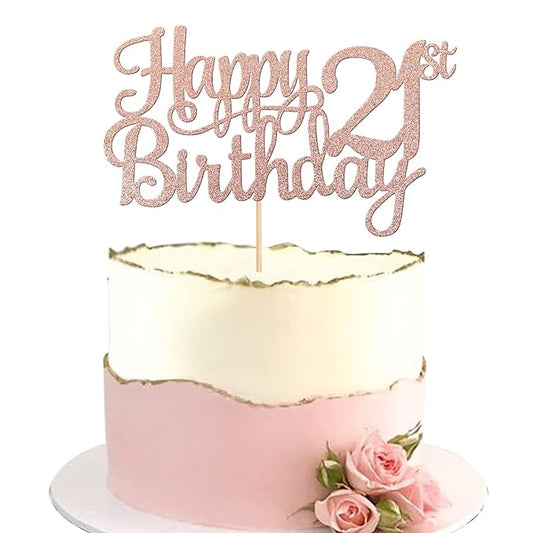 1 PCS Happy 21st Birthday Cake Topper - Glitter Cheers to 21 Years - Fabulous Cake Decoration for 21st Birthday Theme Party - Rose Gold