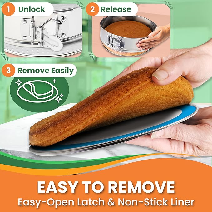 STAINLESS STEEL Springform Pan with REUSABLE Nonstick Silicone Liner - NON TOXIC Springform Pan for Cheesecake, 9 Inch Springform Ppan