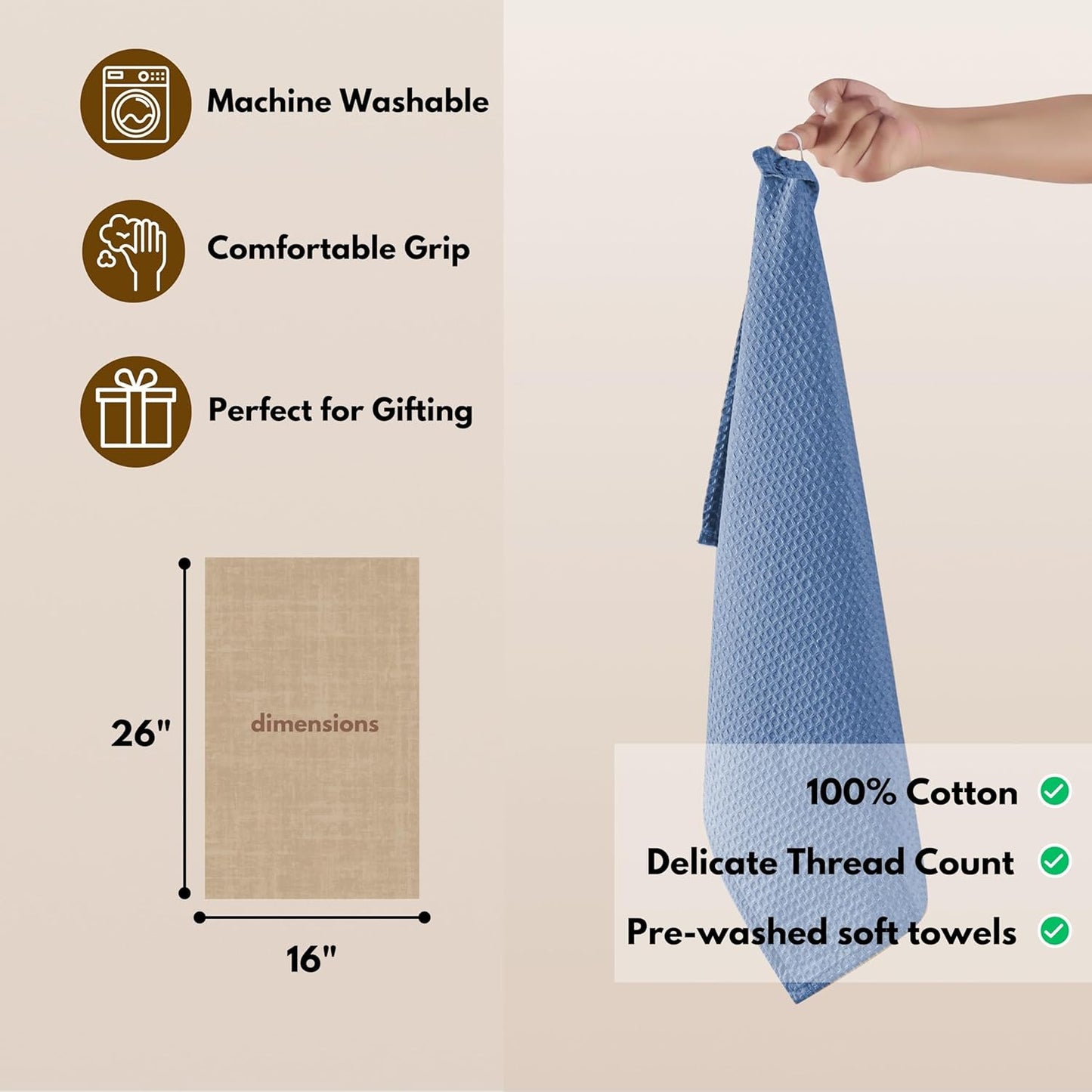 Native Fab 100% Cotton Kitchen Towels - 12 Pack, 16"x26", Absorbent, Quick-Dry, Durable, Washable Tea Towel with Hanging Loop - Cleaning Dish Towels for Home, Restaurant, Bar, Everyday Use, Light Blue