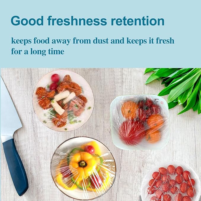 200PCS Reusable Elastic Bowl Covers, Plastic Food Covers with Elastic Edges,Airtight Stretchable Bowl Lids for Refrigerator Storage,Leftovers & Meal Prep,BPA Free,Assorted Sizes