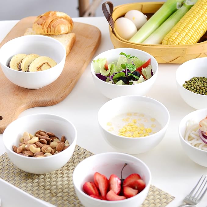 MALACASA Small White Ceramic Bowls Set of 8, 14 OZ Compact Dessert Bowls Rice Bowls Set, Ceramic Bowl for Ice Cream, Soup, Cereal, Side Dishes, Dishwasher & Microwave Safe