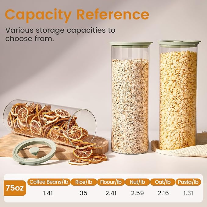 Glass Food Storage Jars with Lids[Set of 3], Perfect for Pasta, Cookies, Nuts, Coffee, Cereal, Flour, and More, Organize Your Kitchen with these BPA-Free Glass Jars with Silicone Lids