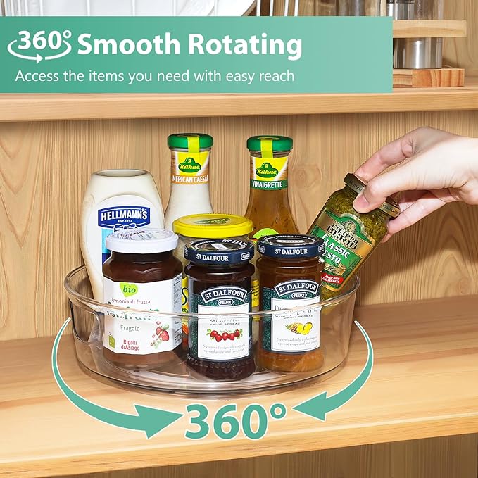 GUZON 2 Pack Lazy Susan Turntable for Cabinet, 10 Inch Lazy Susan Organizer with Handles and High Sides, Clear Rotating Organizer for Kitchen, Pantry, Dresser, Refrigerator, Bathroom, Table, Fridge