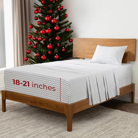 Mellanni Extra Deep Twin Sheets - 3 PC Iconic Collection Bedding - Hotel Luxury, Ultra Soft, Cooling Bed Sheets - Wrinkle, Fade, Stain Resistant (Twin, Chevron Gray)