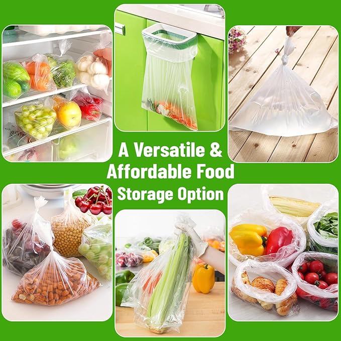 [4 Rolls] 12" X 20" Plastic Produce Bags on a Roll, Bread and Grocery Clear Bag, 350 Bags Per Roll