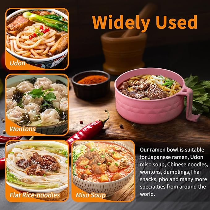 Ramen Cooker,32oz Ramen Bowl Set,Microwave Ramen Bowl, Microwave Bowl with Lid, Portable Noodle Bowls,for Home Office Dorm Room College gift (Pink)