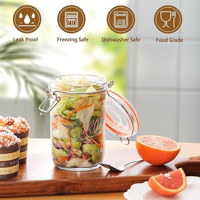 24oz Wide Mouth Mason Jars – 4 Pack Glass Jars with Airtight Lids for Canning, Pickling, Meal Prep, Jam, Jelly, Overnight Oats & DIY Projects