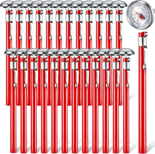 Xuhal 24 Pcs Stainless Steel Kitchen Thermometer with 5 Inch Long Stem 1 Inch Dial Thermometer Milk Frothing Food for Oven Probe Meat Grill BBQ Cooking Chocolate Water (Red)
