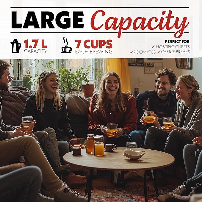 Gourmia Programmable Digital Glass Kettle – 1.7L Adjustable Temperature Electric Kettle with 6 Presets, Keep Warm, Stainless Steel Tea Infuser, 360° Swivel Base - Black