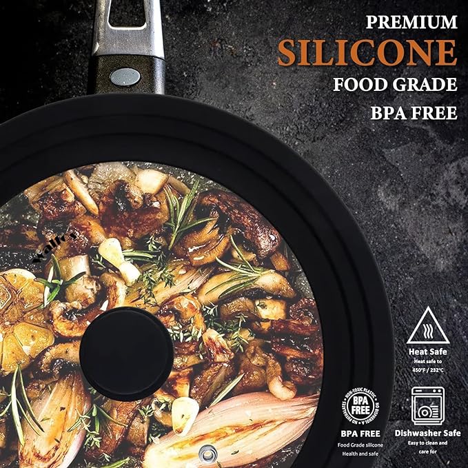 Universal Lid for Pots, Pans and Skillets - Tempered Glass with Heat Resistant Silicone Rim, Fits 9.5", 10" and 11" Diameter Cookware