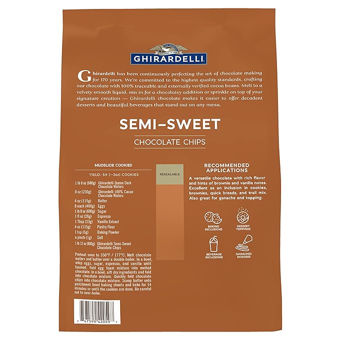 Ghirardelli Chocolate Company Semi-Sweet Chips 1000 per lb., 5lb (Pack of 2)