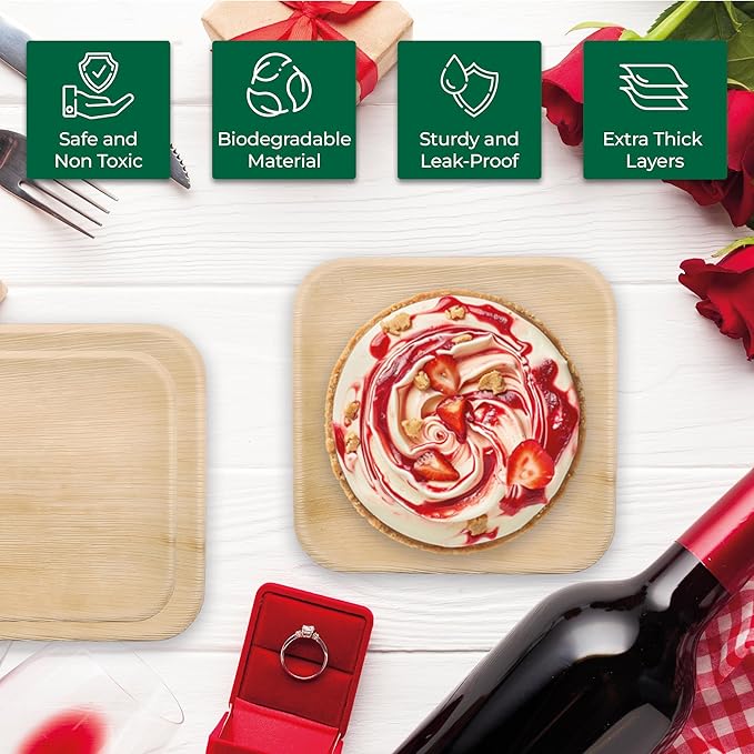 Palm Leaf Disposable Plates - Bamboo Plates Disposable 7" &10" Inch Square (25pc 7" & 25pc 10") - 100% Compostable & Biodegradable Plates - Heavy-Duty, Party Dinnerware Set - Microwave & Oven