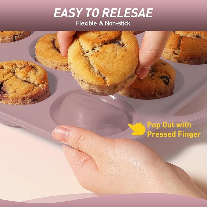 2 Packs 6 Cups Silicone Muffin Pan with Metal Reinforced Frame Jumbo Size Cupcake Pan Tray Egg Bites Silicone Circle Cookie Molds Muffin Tin Tart Pans Baking Sheet Set for Breakfast Sandwiches