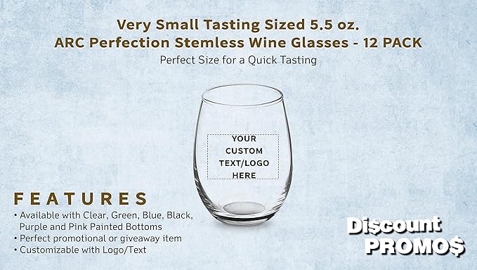 Custom Stemless Wine Glasses by ARC 5.5 oz. Set of 12, Personalized Bulk Pack - Perfect for Hotel, Bar, Restaurant or Lounge - Black