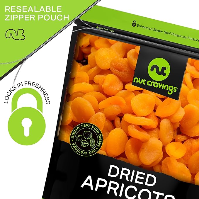 NUT CRAVINGS - Sun Dried Turkish Apricots, No Sugar Added (80oz, 5 LB, Bulk) Bulk Dry Fruits Packed Fresh in Resealable Bag - Sweet Healthy Snack, Naturally Grown, Vegan, Kosher