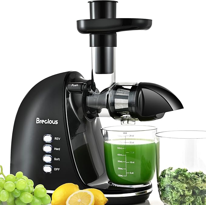 Slow Masticating Juicer,Brecious Cold Press Juicers with 2 Speed Modes & Quiet Motor,Juicers Machines Vegetable and Fruit with Reverse Function,Celery Juicer,BPA-Free,Easy to Clean (Black)