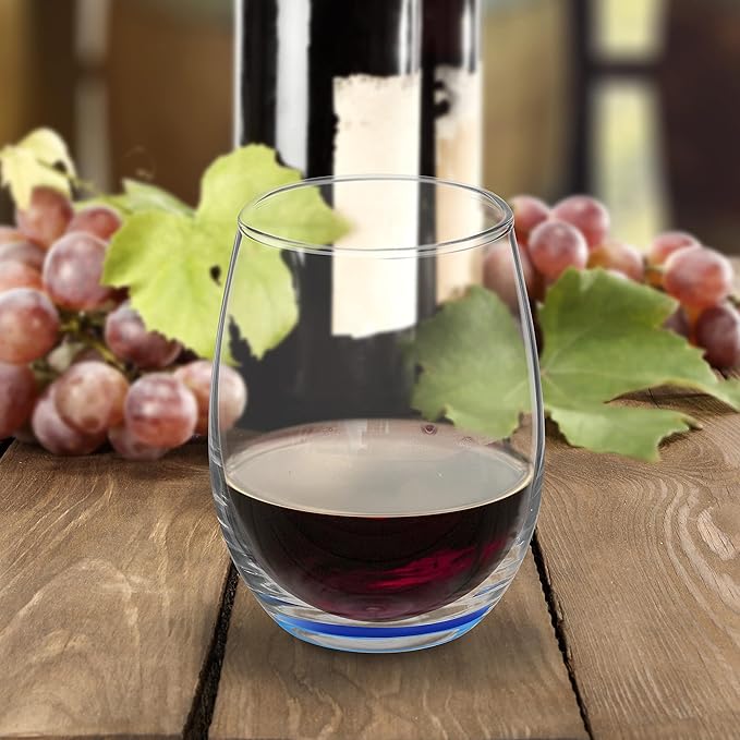 DISCOUNT PROMOS Stemless Wine Glasses by ARC 5.5 oz. Set of 12, Bulk Pack - Perfect for Hotel, Bar, Restaurant or Lounge - Blue