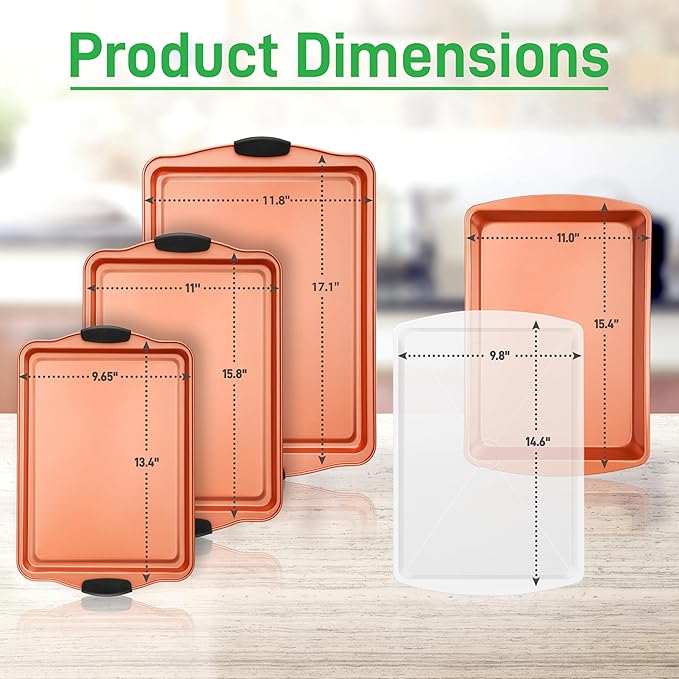 NutriChef 5-Piece Bakeware Set – Premium Non-Stick, Stackable Kitchen Baking Pans with Silicone Handles – Includes 3 Cookie Sheets, Baking Pan & Lid – Perfect for Cakes, Cookies & Brownies