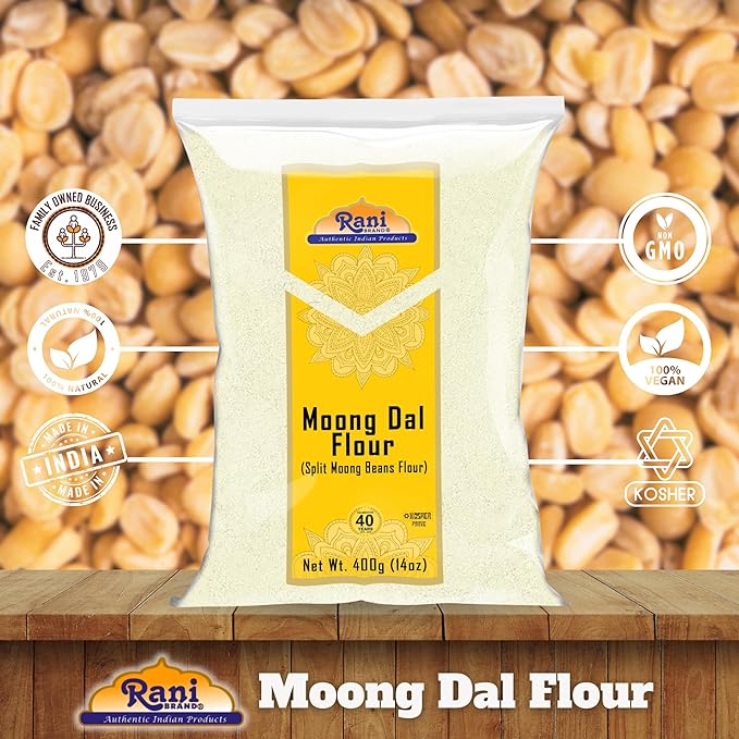 Rani Moong Flour (Mung Bean Flour, Green Gram Flour) 14oz (400g) ~ All Natural | Vegan | Gluten Friendly | NON-GMO | Kosher | Indian Origin
