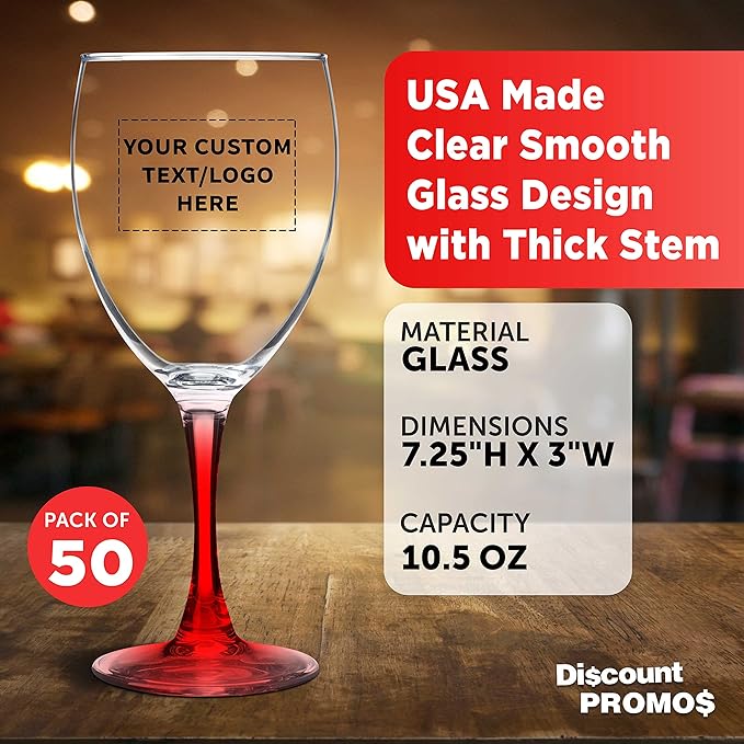 Custom Nuance Wine Glasses by ARC 10.5 oz. Set of 50, Personalized Bulk Pack - Restaurant Glassware, Perfect for Red Wine, White Wine, Cocktails - Red