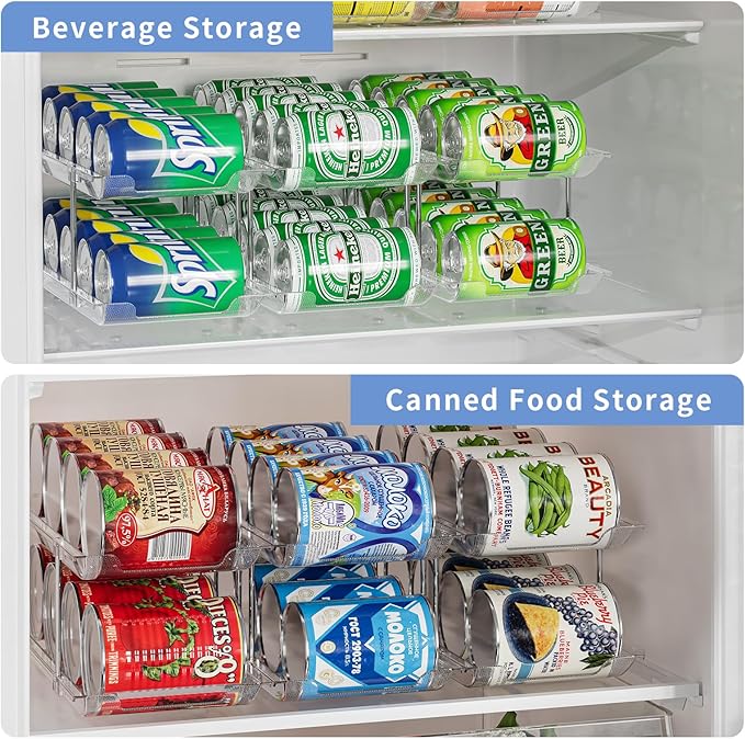 Can Organizer for Pantry Free Combination Can Dispenser,Clear 2 Pack 2 Tier Storage Rack for 48 Cans Suitable for Cabinet Pantry Fridge Countertop (3 * 2)
