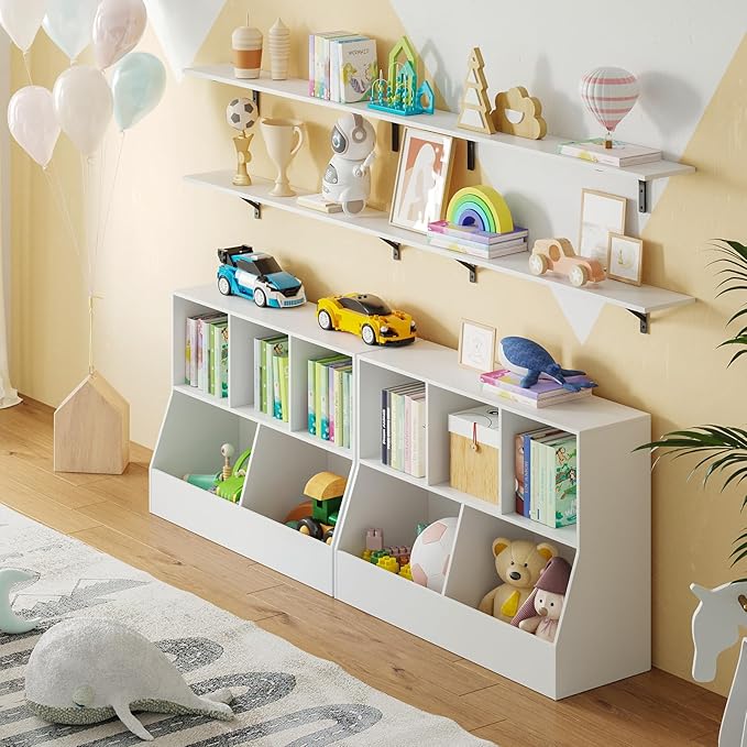 DINZI LVJ Long Wall Shelves, 47.3Inch Wall Mounted Shelves Set of 2, Extra Large Wall Storage Ledges with Sturdy Metal Brackets for Living Room, Bathroom, Bedroom, Kitchen, White