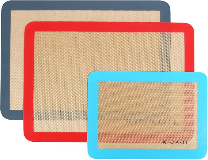 Silicone Baking Mat Large Baking Mat Set of 3-2 Half Sheets 16.5" x 11.6" +1 Quarter Sheet,Reusable Non-Stick Food Safe Bakeware Liners for Cookies, Macarons, Bread/Pastry Keep Oven Pans Clean