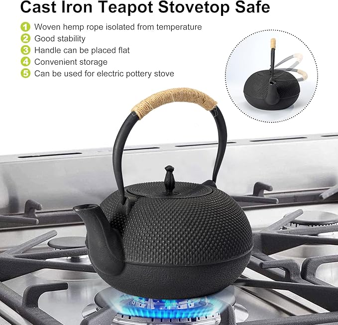 suyika Japanese Tetsubin Tea Kettle Cast Iron Teapot with Stainless Steel Infuser 60 oz/1800 ml