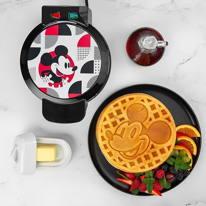 Uncanny Brands Disney Mickey Mouse Waffle Maker – Non-Stick Round Waffle Iron – Easy to Use and Clean
