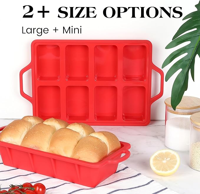 Silicone Bread Loaf Pan - Nonstick Large 10 x 4.8 inch Loaf Pans with Metal Reinforced Frame (Red)