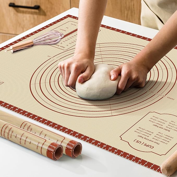 Silicone Baking Mat,36" x 24" Extra Thick Large Non Stick Sheet Mat with Measurement Non-slip Dough Rolling Mat,Reusable Food Grade Silicone Counter Mat for Making Cookies,Macarons,Bread and Pastry
