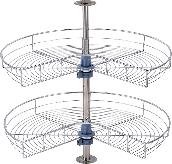 Dowell 28" Kidney Lazy Susan, 2 Shelves, Kitchen Base Corner Cabinet Organizer (Chrome 4001 270 28)