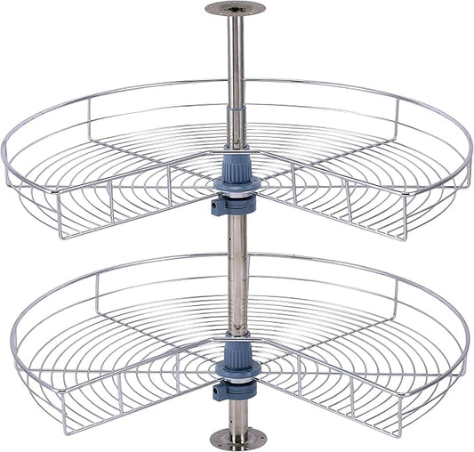 Dowell 28" Kidney Lazy Susan, 2 Shelves, Kitchen Base Corner Cabinet Organizer (Chrome 4001 270 28)