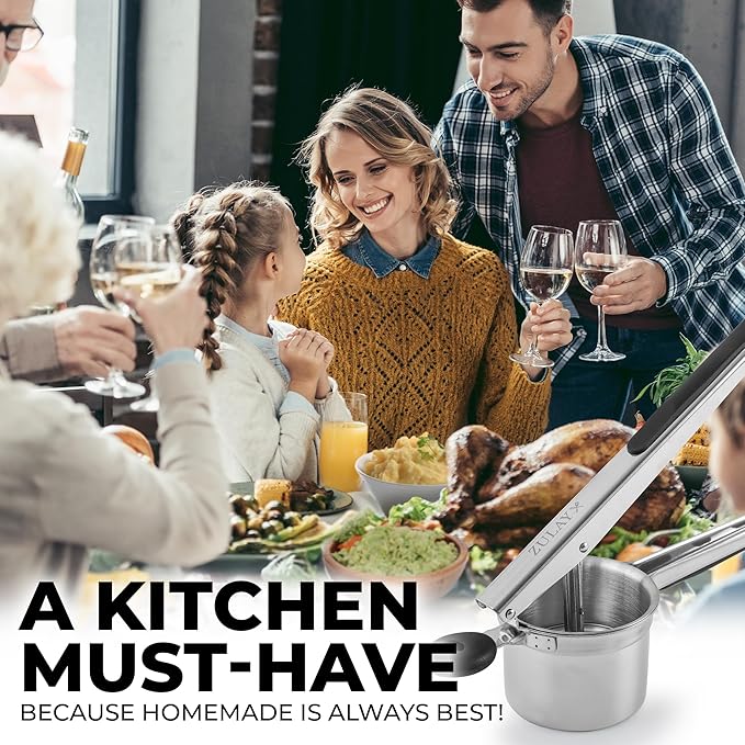 Zulay Kitchen Premium Large 15oz Potato Ricer With 3 Interchangeable Discs, Heavy Duty Professional Stainless Steel Potato Masher and Ricer Kitchen Tool, Press and Mash Kitchen Gadget