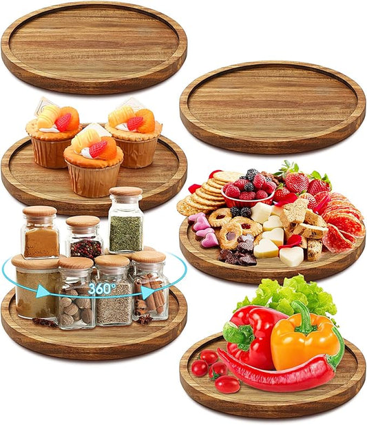 Mumufy 6 Pcs Lazy Susan Turntable Organizer Round Lazy Susan Turntable Tray for Kitchen Counter Pantry Table Organization Cabinet Bathroom(Acacia Wood,9 Inch)