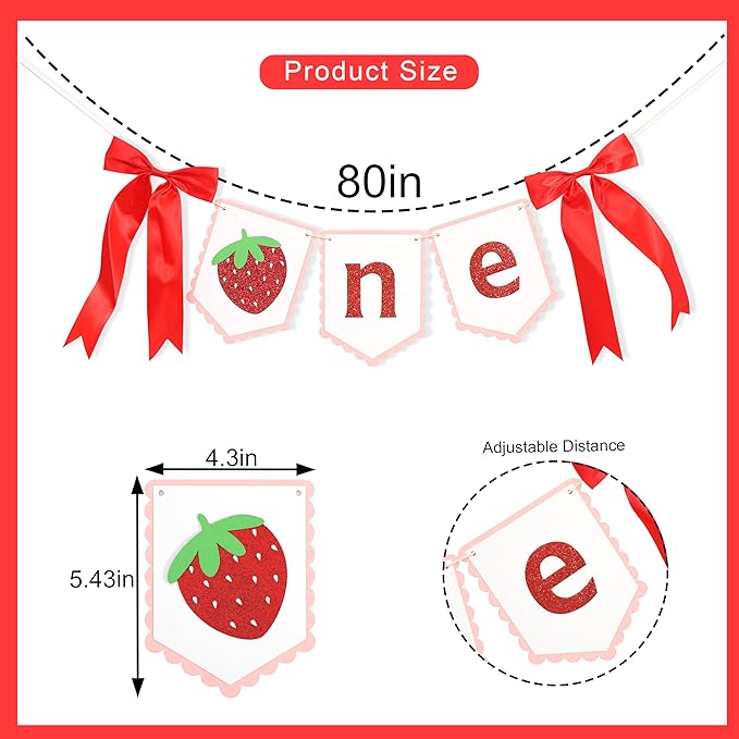 Strawberry First Birthday High Chair Banner - Strawberry Berry One 1st Birthday Highchair,Fruit Themed 1st Party Decorations,Sweet One Highchair Banner (Strawberry one banner)