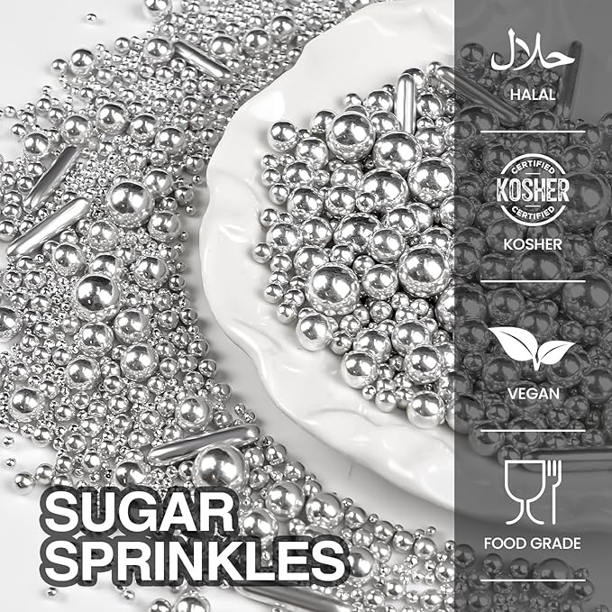 Silver Pearl Rods Sprinkles, Edible Sugar Candy Mix Size, 150g/5.29oz, Baking Cake Decoration, Food Grade, Cake Toppers, Easter, Celebration, Wedding Party Supplies