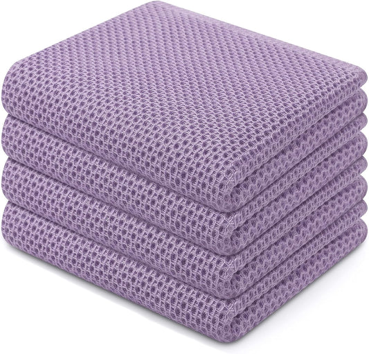 Homaxy 100% Cotton Waffle Weave Kitchen Dish Towels, Ultra Soft Absorbent Quick Drying Cleaning Towel, 13 x 28 Inches, 4-Pack, Lavender