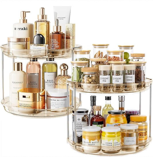LAMU 2 Pack 2 Tier Lazy Susan Turntable Organizer 10.6'' Rotating Spice Rack Organization for Cabinet, Kitchen, Pantry, Countertop, Bathroom, Vanity, Medicine Cabinet Organizer, Amber
