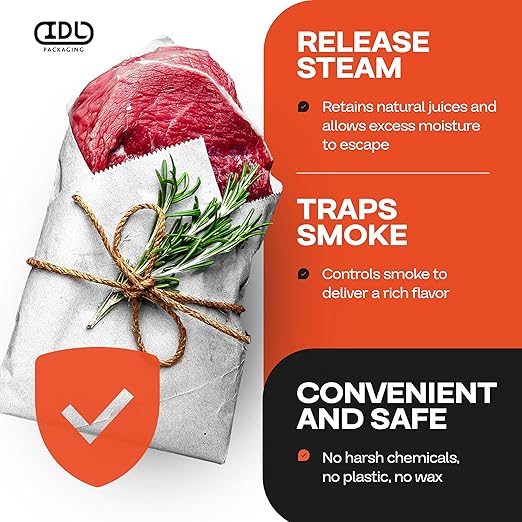 White Butcher Paper 24" x 2160" (180 feet) - USA-Made Natural Butcher Paper Roll for Meat and Fish - Uncoated, Unwaxed & Food-Grade Butcher Material for Smoker, Grilling & BBQ by IDL Packaging