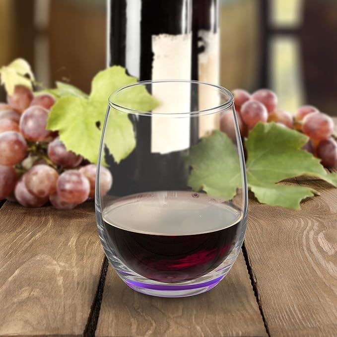 DISCOUNT PROMOS Stemless Wine Glasses by ARC 5.5 oz. Set of 12, Bulk Pack - Perfect for Hotel, Bar, Restaurant or Lounge - Purple
