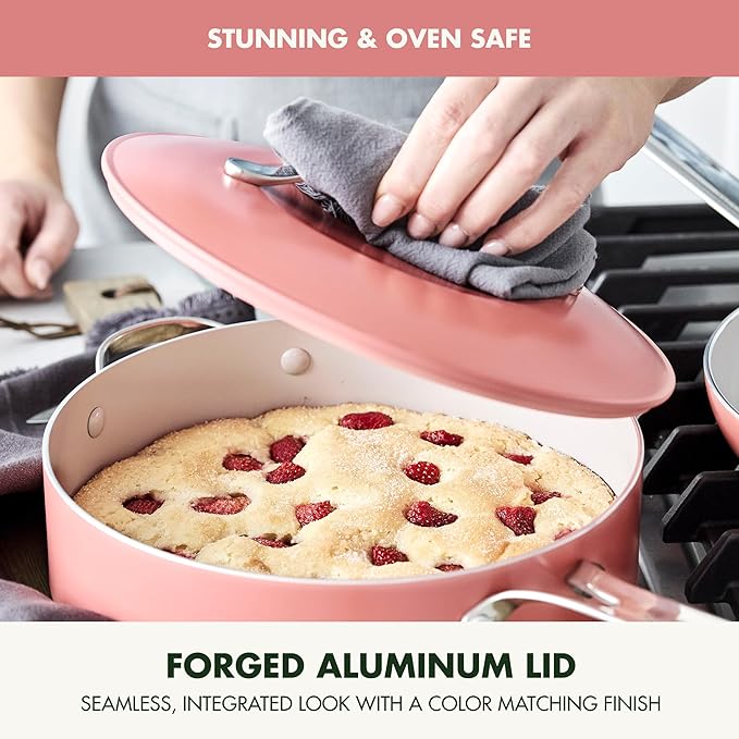 GreenPan Nova 10-Piece Cookware Pots & Pans Set, Oprah’s Favorite Things 2024, PFAS-Free Ceramic Nonstick, Fry, Sauté, Stockpot, Utensils, Lids, Induction Suitable, Dishwasher & Oven Safe, Coral