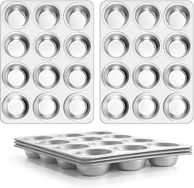 E-far Stainless Steel Muffin Pan Set of 5, 12 Cups Cupcake Pans Tins for Baking, Non-Toxic Metal Muffin Tray Molds for Small Mini Cupcake, Heavy Duty & Regular Size, Rust Free & Dishwasher Safe