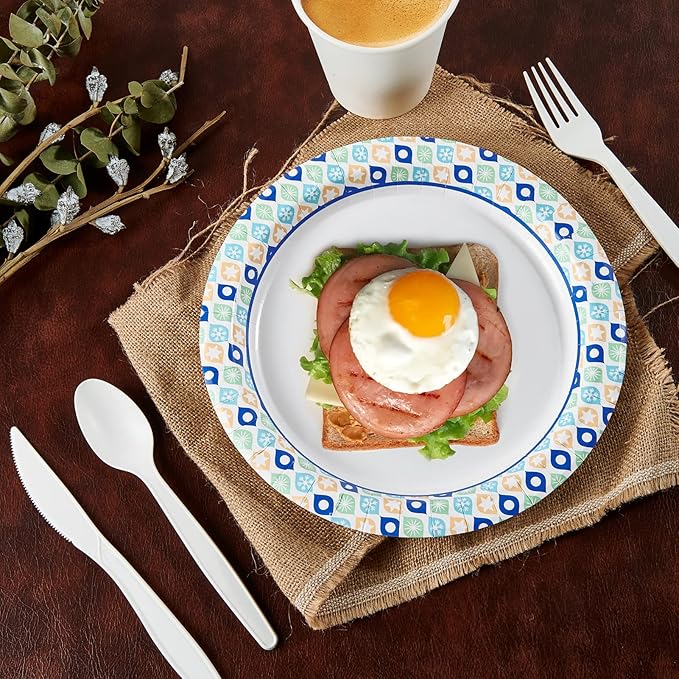 MUCHII 8.375 Inch Paper Plates, 288 Count Disposable Plates, Soak Proof and Cut, Ideal for Family Gatherings, Parties, Picnic